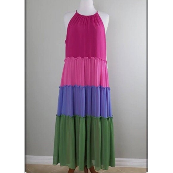 Chico's Maxi Dress Womens Size 3 US XL Colorblock Halter Summer Boho New - Picture 3 of 16